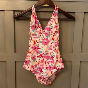 Sula Yoga Halter Leotard One Piece Swim Yellow Pink Floral Size Medium